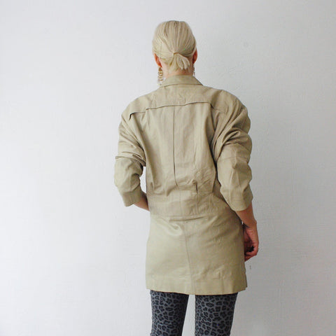 70s 80s luxurious cream leather jacket. ivory leather jacket. long leather jacket. women leather jacket - medium