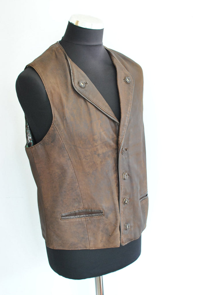 Vintage MEN'S LEATHER VEST , charming folk leather vest