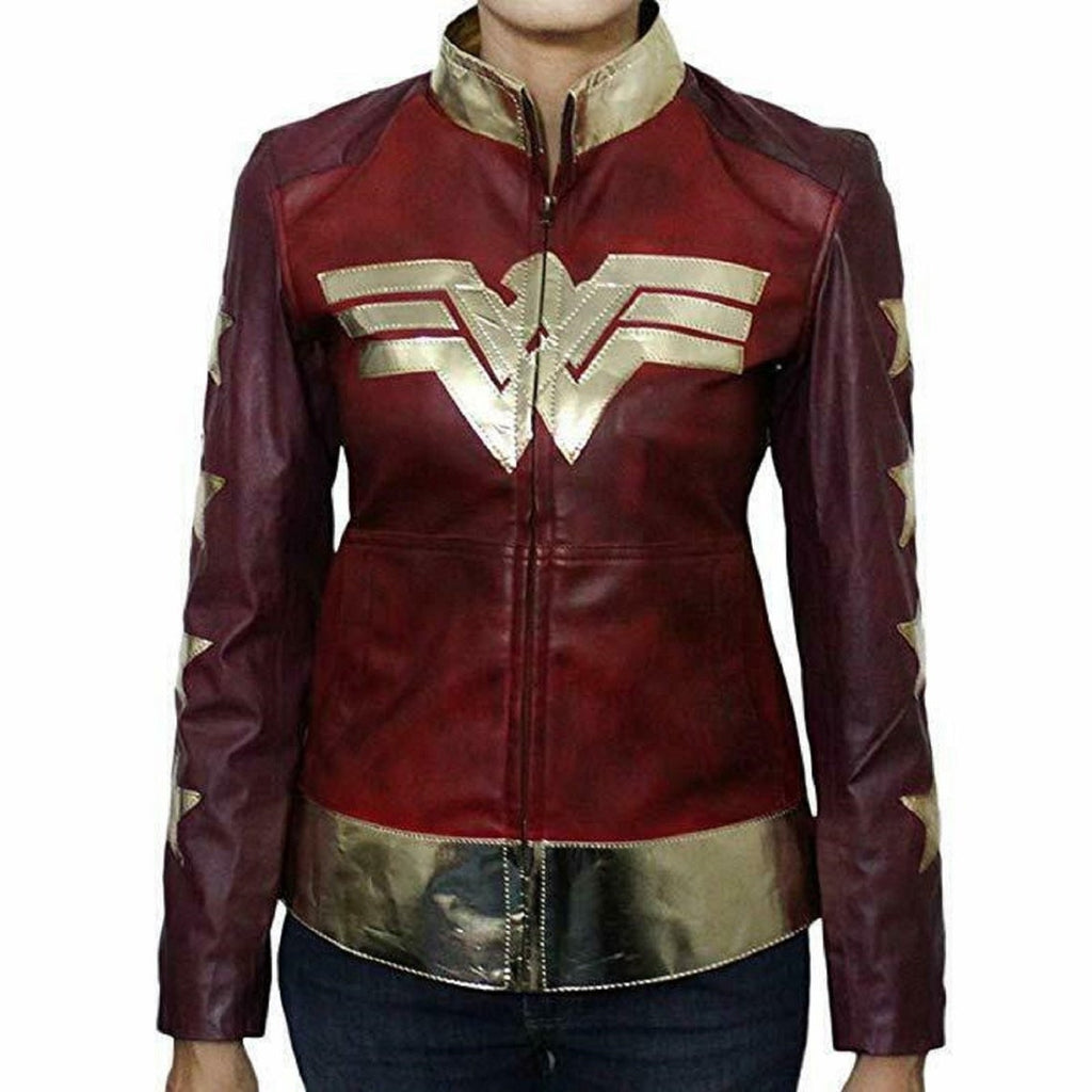 Noora Wonder Woman New Stylish Ladies Halloween Costume Party Leather Jacket Avengers Movie Jacket SJ11