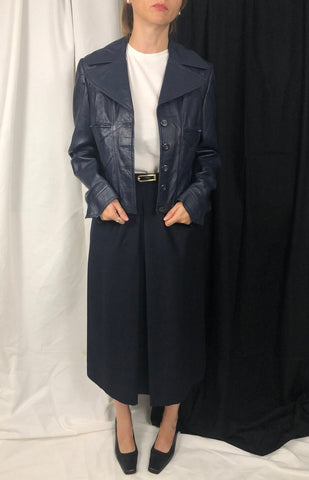 Vintage Leather Jacket for Women Size XS - S | Navy Leather Waist Jacket