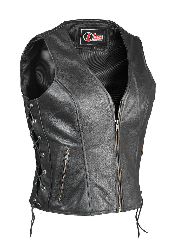 New Women's Ladies Classic Motorcycle Biker Real Cowhide Leather Waistcoat/Vest
