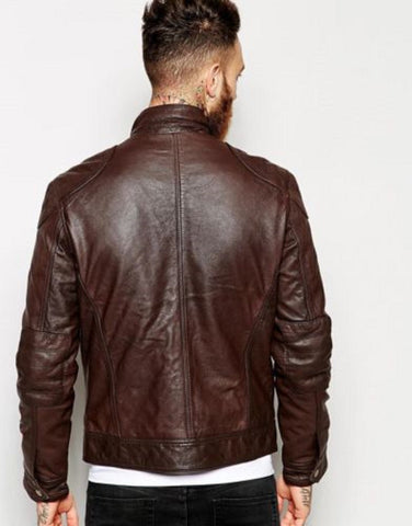 NOORA Men's Leather Jacket Cowboy Shiny Antique Brown Lambskin Moto Jacket Biker Motocycle Hand Made Real Leather Vintage Style Jacket SJ311