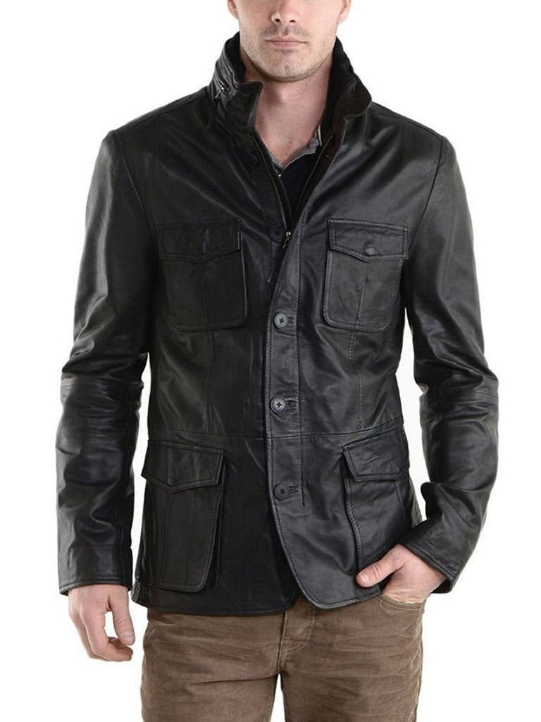 NOORA Men's Leather Jacket Distressed Black Genuine Lambskin Leather Coat Bomber Handmade Leather Jacket For Men SJ316
