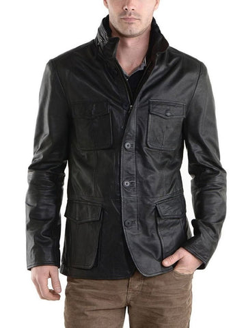 NOORA Men's Leather Jacket Distressed Black Genuine Lambskin Leather Coat Bomber Handmade Leather Jacket For Men SJ316