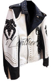 Handmade Men's Black& White Fashion Studded Stylish Leather Jacket
