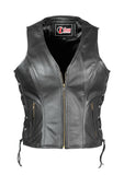 New Women's Ladies Classic Motorcycle Biker Real Cowhide Leather Waistcoat/Vest