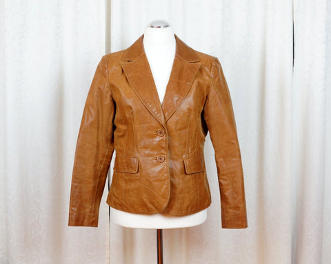 Brown real Leather Jacket Women's leather Jacket Vintage brown genuine leather Blazer SIZE EU 42 Retro Fashion Retro Outerwear