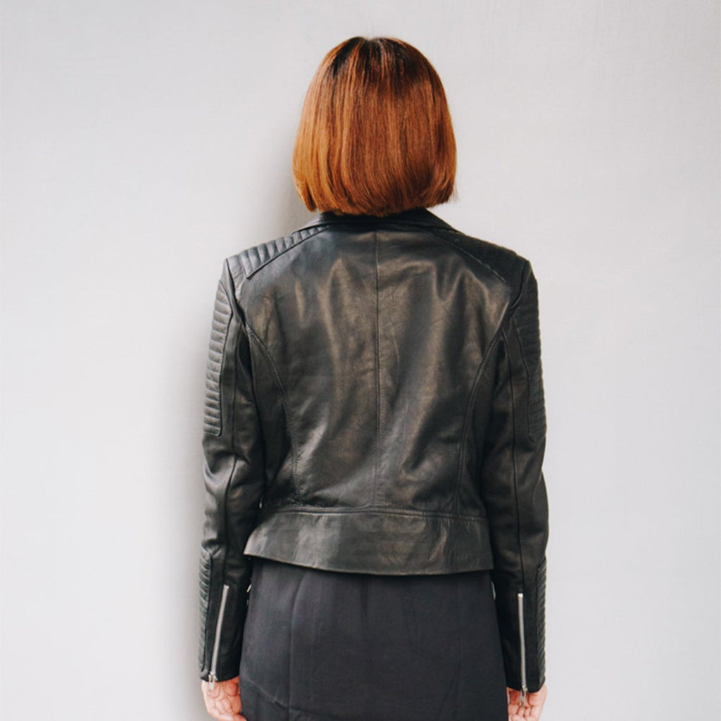 HADLEY Leather Biker Jacket, Genuine Sheep Leather Padding, Soft Leather Womens Leather Jacket, Motorcycle Real Leather Jacket