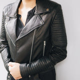 HADLEY Leather Biker Jacket, Genuine Sheep Leather Padding, Soft Leather Womens Leather Jacket, Motorcycle Real Leather Jacket