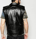 Men's Genuine Leather Cowhide Full Grain Biker Vest Waistcoat Sleeveless Jacket YKK Zipper