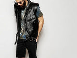 Men's Genuine Leather Cowhide Full Grain Biker Vest Waistcoat Sleeveless Jacket YKK Zipper