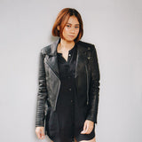 HADLEY Leather Biker Jacket, Genuine Sheep Leather Padding, Soft Leather Womens Leather Jacket, Motorcycle Real Leather Jacket