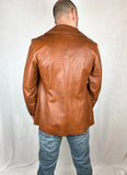 Leathers by New England 1960s Leather Blazer, Men's 70s Leather Blazer, 1960s Men's Leather Jacket, Vintage 60s Caramel Leather Blazer
