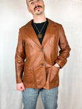 Leathers by New England 1960s Leather Blazer, Men's 70s Leather Blazer, 1960s Men's Leather Jacket, Vintage 60s Caramel Leather Blazer