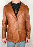 Leathers by New England 1960s Leather Blazer, Men's 70s Leather Blazer, 1960s Men's Leather Jacket, Vintage 60s Caramel Leather Blazer