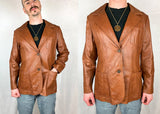 Leathers by New England 1960s Leather Blazer, Men's 70s Leather Blazer, 1960s Men's Leather Jacket, Vintage 60s Caramel Leather Blazer