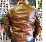 Genuine Leather Jacket Coat Brown Tan Button Up Men’s Leather Jacket