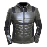 Green Arrow Oliver Queen Season 6 Hoodie Green Faux Men's Leather Jacket
