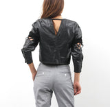80s Black Leather Jacket / Crop Leather Jacket / Leather Top / Women Leather Jacket / Suede and Leather Top / Leather Blazer / Medium Jacket