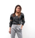 80s Black Leather Jacket / Crop Leather Jacket / Leather Top / Women Leather Jacket / Suede and Leather Top / Leather Blazer / Medium Jacket