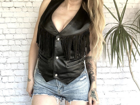 Motorcycle Vest || Womens Fringe Vest || Leather Riding Vest
