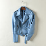 Autumn Winter Street Women's Short Washed PU Leather Jacket Zipper Bright Colors Ladies Basic Jackets