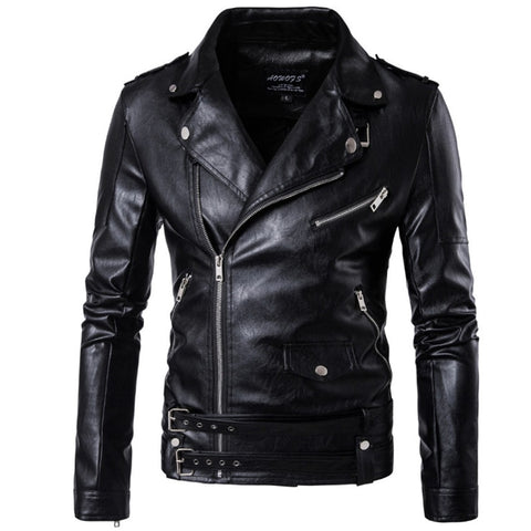 2020 New design Motorcycle Bomber Leather Jacket Men Autumn Turn-down Collar Slim fit Male Leather Jacket Coats Plus Size M-5XL