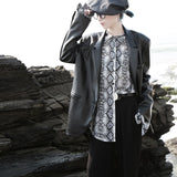 [EAM] Loose Fit Black Pu Leather Brief Big Size Jacket New Lapel Long Sleeve Women Coat Fashion Tide Spring Autumn 2020 1H072