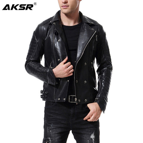 AKSR New Men's Leather Jacket Lapel Multi-Zipper Punk Style Casual Slim Coat Motorcycle Leather Faux Fur PU Jacket Hot M-5XL